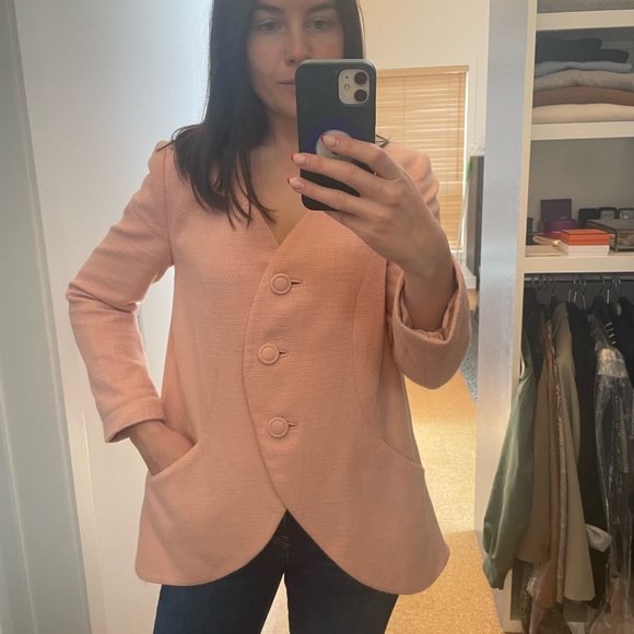 Retro pale pink A-line blazer with fabric circle buttons Anthropologie Size: 2 - Picture 2 of 13